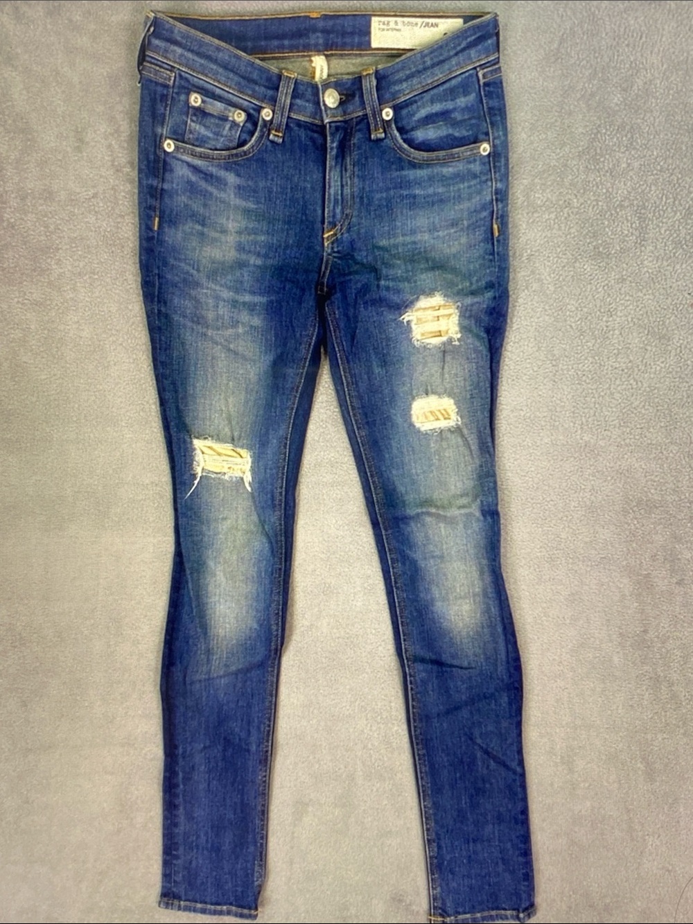 rag & bone Distressed Skinny Jeans in Blue Wash